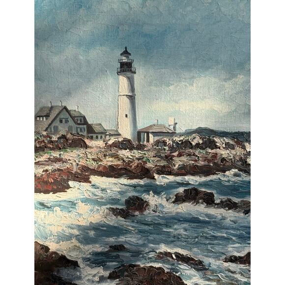 Vintage Framed Oil on Canvas Painting Portland Head Lighthouse, Maine Signed - Picture 4 of 16